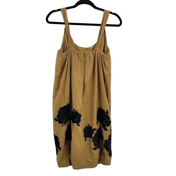 Tibi Balloon Dress 4 Camel Black Flower Applique Oversized Casual Grunge - Picture 12 of 16